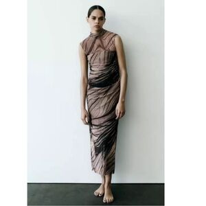 Zara mock neck mesh printed dress